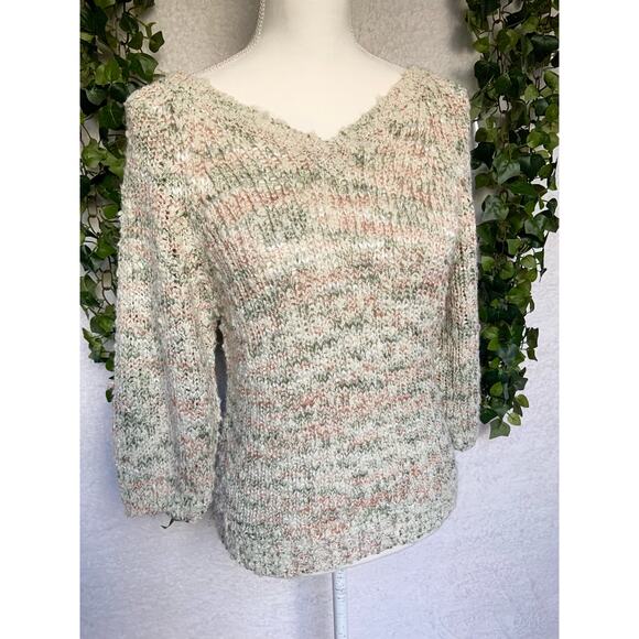 Vintage Ann Stevens Pastel Acrylic Chunky Knit V Neck Sweater Women's Small - Picture 3 of 10